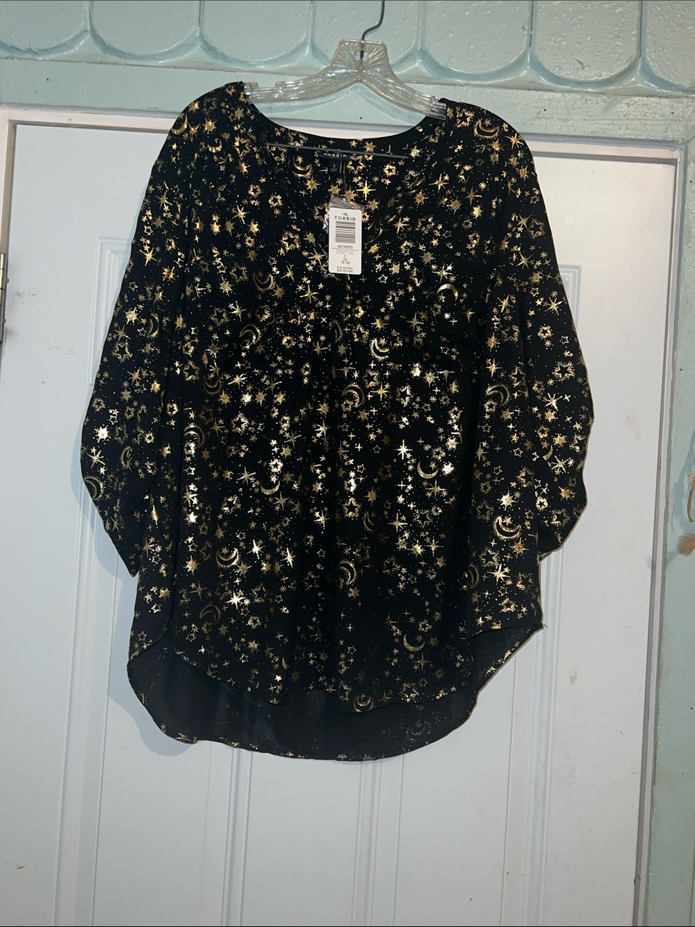 torrid Black Blouse with Gold Celestial Print